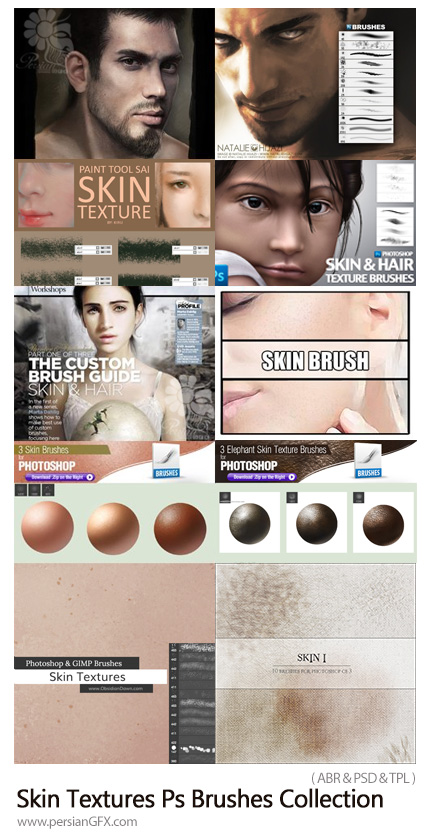 دانلود براش فتوشاپ بافت پوست جهت روتوش پوست - Skin Textures Photoshop Brushes Collection