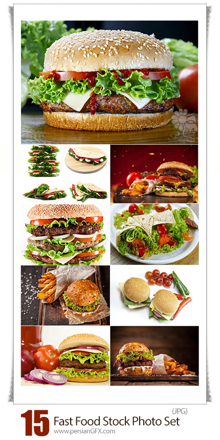 دانلود مجموعه تصاویر با کیفیت فست فود، همبرگر، ساندویچ و سیب زمینی سرخ شده - Fast Food Stock Photo Set