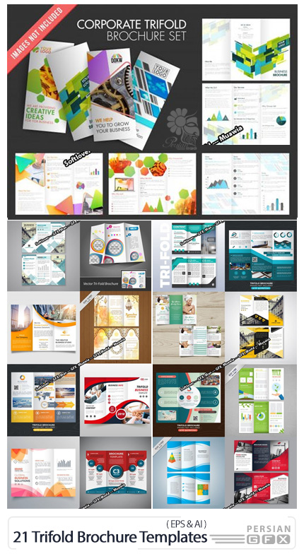 دانلود 21 قالب وکتور بروشورهای سه لت متنوع - 21 Professional Trifold Brochure Vector Templates Collection
