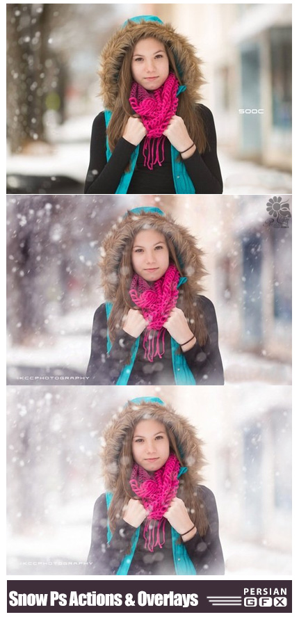دانلود کلیپ آرت و اکشن فتوشاپ زمستانی با افکت باریدن برف - KCC Snow Day Photoshop Actions And Snow Overlays