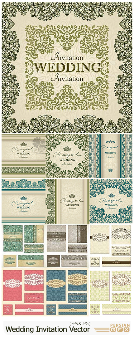 دانلود وکتور کارت دعوت عروسی با طرح های متنوع - Wedding Invitation Stock Vector