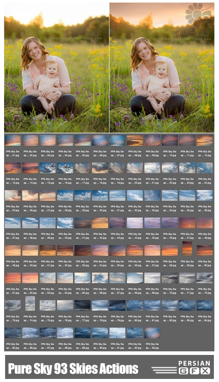 دانلود 93 کلیپ آرت آسمان به همراه اکشن فتوشاپ - Pure Sky Swap 93 Skies + Actions
