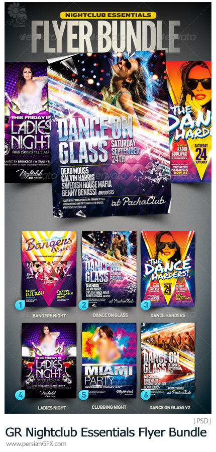 دانلود فلایرهای لایه باز با طرح های متنوع از گرافیک ریور - GraphicRiver Nightclub Essentials Flyer Bundle 001