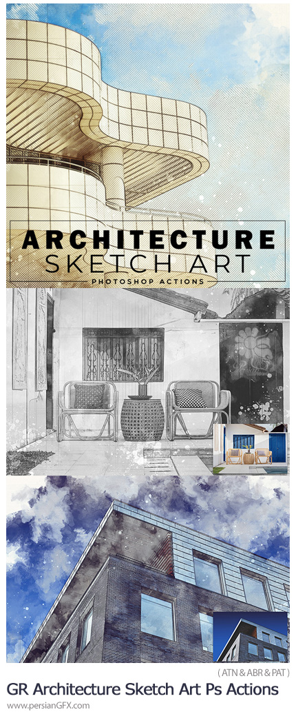 دانلود اکشن فتوشاپ تبدیل تصاویر به طرح اولیه نقشه معماری از گرافیک ریور - GraphicRiver Architecture Sketch Art Photoshop Actions