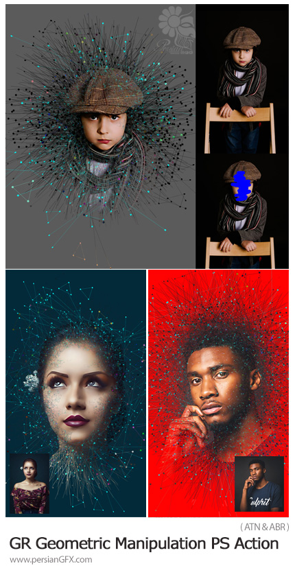 دانلود اکشن فتوشاپ ایجاد افکت طرح های هندسی بر روی تصاویر از گرافیک ریور - GraphicRiver Geometric Photo Manipulation PS Action
