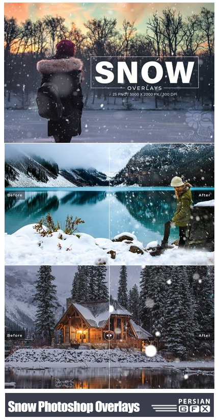 دانلود 25 کلیپ آرت و اکشن فتوشاپ برف - 25 Snow Photoshop Overlays