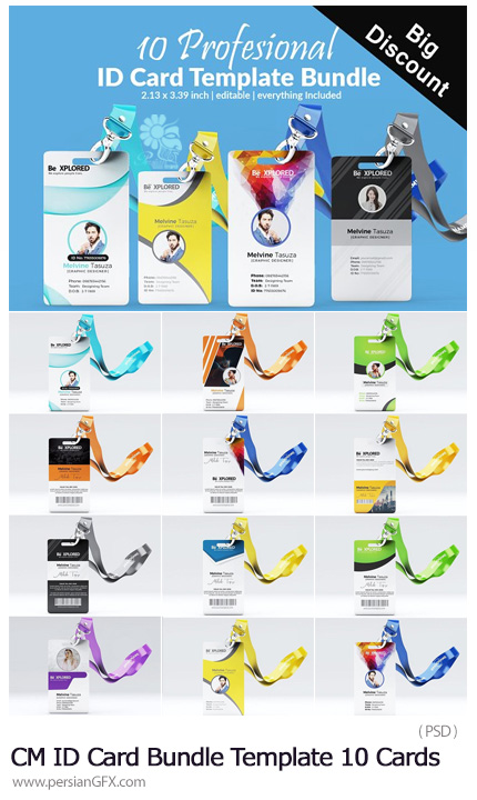 دانلود 10 قالب لایه باز کارت های شناسایی متنوع - CreativeMarket ID Card Bundle Template 10 Cards