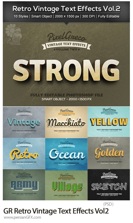 دانلود افکت لایه باز متن قدیمی از گرافیک ریور - GraphicRiver Retro Vintage Text Effects Vol2