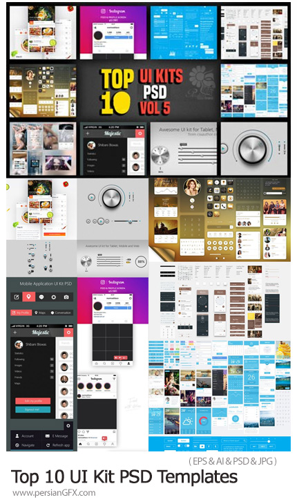 دانلود کیت عناصر لایه باز طراحی رابط کاربری موبایل - Top 10 UI Kit PSD Templates