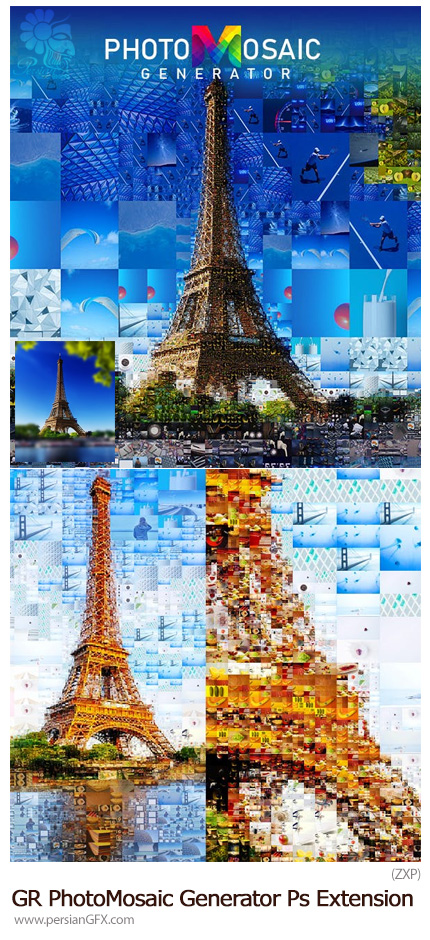 دانلود پلاگین فتوشاپ ساخت تصاویر موزاییکی از گرافیک ریور - GraphicRiver PhotoMosaic Generator Photoshop Extension