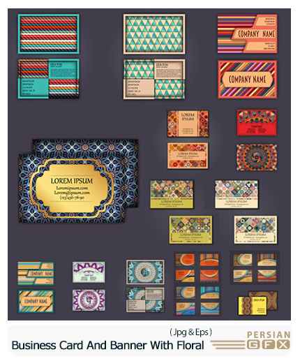 دانلود قالب آماده کارت ویزیت های با طرح اسلیمی و گل ماندالا - Business Card And Banner With Floral Mandala Ornament