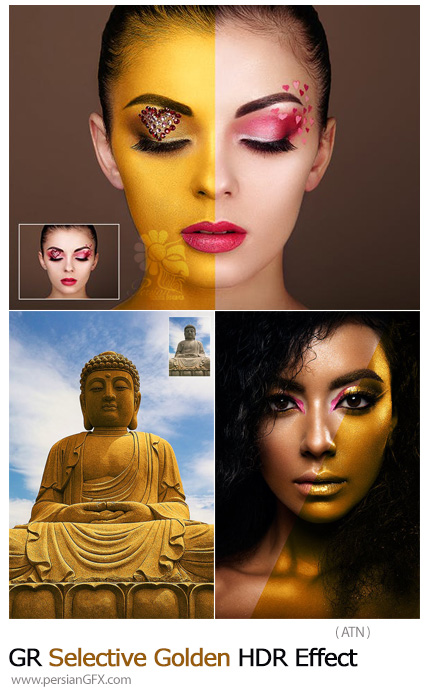 دانلود اکشن فتوشاپ طلایی کردن بخش انتخابی در تصاویر از گرافیک ریور - GraphicRiver Selective Golden HDR Effect