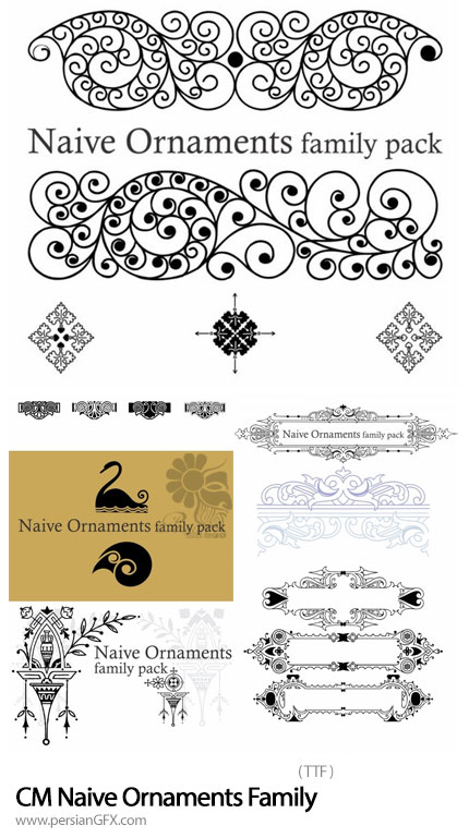 دانلود فونت Naive با طرح حاشیه های تزئینی - CM Naive Ornaments Family