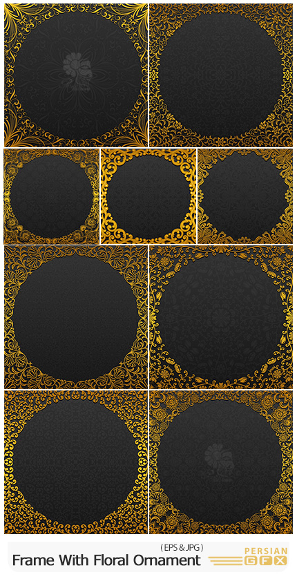 دانلود وکتور فریم با گل های سنتی تزئینی - Frame With Traditional Floral Ornament
