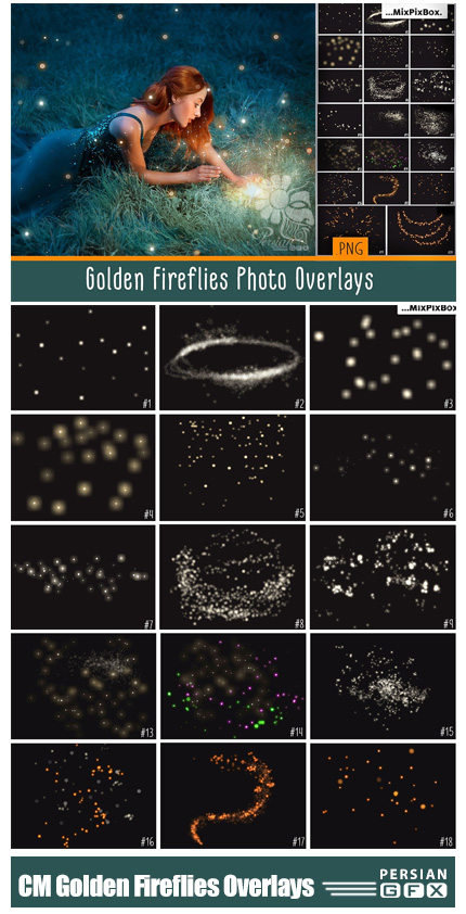 دانلود کلیپ آرت کرم های شب تاب طلایی - CreativeMarket Golden Fireflies Photo Overlays