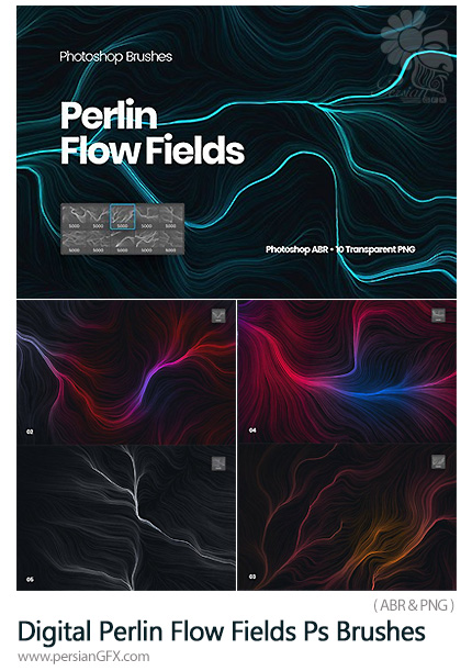دانلود براش فتوشاپ جریان الکتریسیته - Digital Perlin Flow Fields Photoshop Brushes