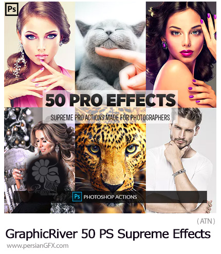 دانلود مجموعه اکشن فتوشاپ با 50 افکت زیبای متنوع از گرافیک ریور - GraphicRiver 50 Photoshop Supreme Effects