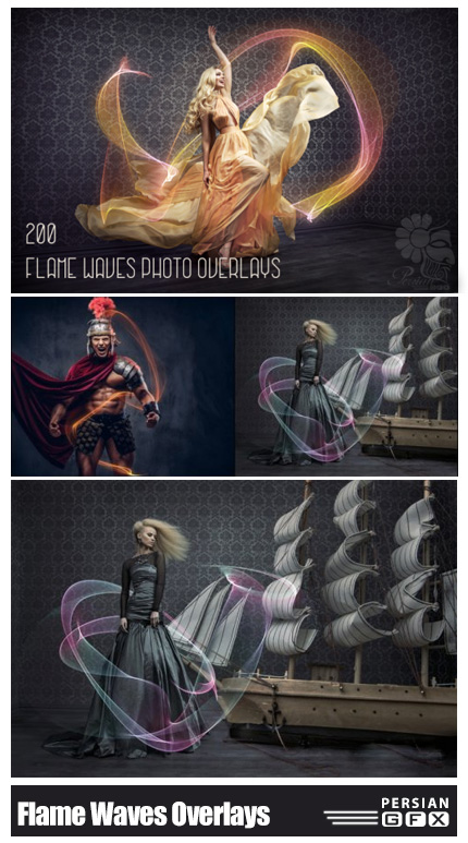 دانلود 200 کلیپ آرت امواج شعله های رنگی متنوع - 200 Flame Waves Photo Overlays