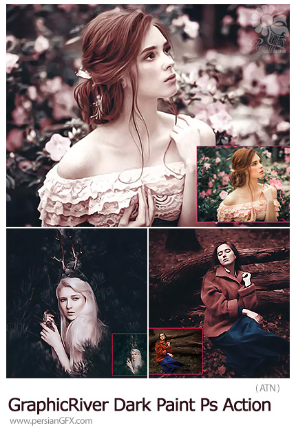 دانلود اکشن فتوشاپ تبدیل تصاویر به نقاشی تیره از گرافیک ریور - GraphicRiver Dark Paint Photoshop Action