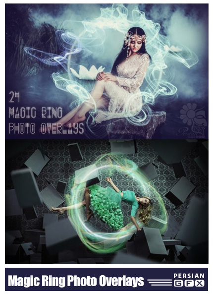 دانلود 24 کلیپ آرت حلقه های جادویی متنوع - 24 Magic Ring Photo Overlays