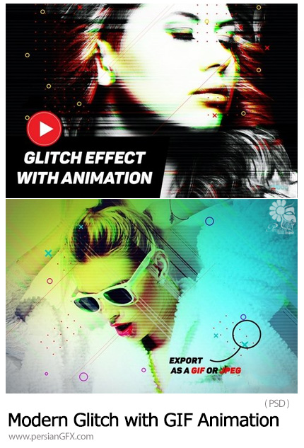 دانلود قالب لایه باز ساخت انیمیشن گیف با افکت گلیچ به همراه آموزش ویدئویی - Modern Glitch with GIF Animation