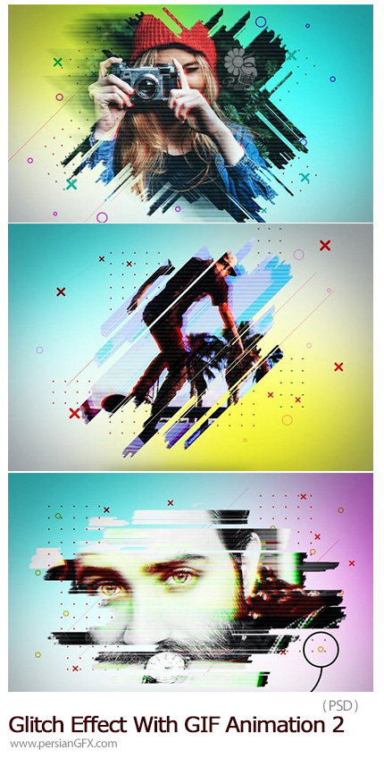 دانلود قالب لایه باز ساخت انیمیشن گیف با افکت گلیچ - Modern Glitch with GIF Animation