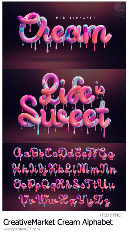 دانلود تصاویر لایه باز حروف الفبای انگلیسی با افکت چکیدن مایع - CreativeMarket Cream Alphabet