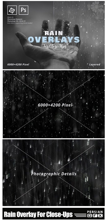 دانلود کلیپ آرت و قالب لایه باز کلوزآپ افکت باریدن باران - CM Rain Overlay For Close-Ups