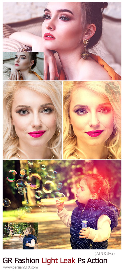 دانلود اکشن فتوشاپ ایجاد افکت انتشار نور بر روی تصاویر از گرافیک ریور - GraphicRiver Fashion Light Leak Photoshop Action