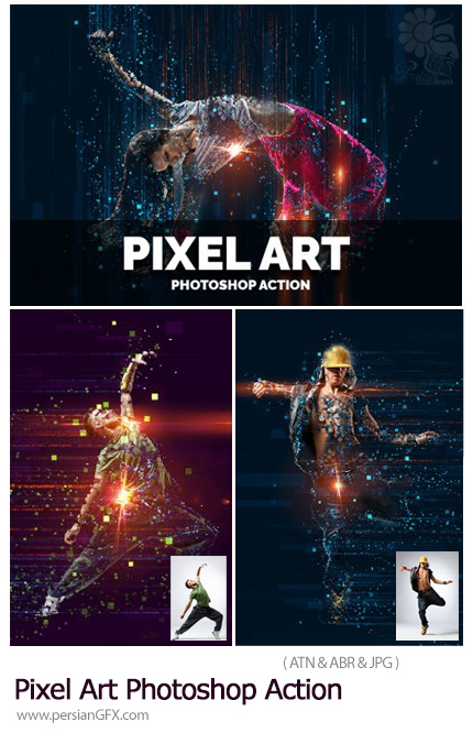 دانلود اکشن فتوشاپ ایجاد افکت ذرات نورانی پیکسلی بر روی تصاویر - Pixel Art Photoshop Action