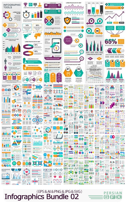 دانلود مجموعه وکتور نمودارهای اینفوگرافیکی متنوع - Infographics Bundle 02