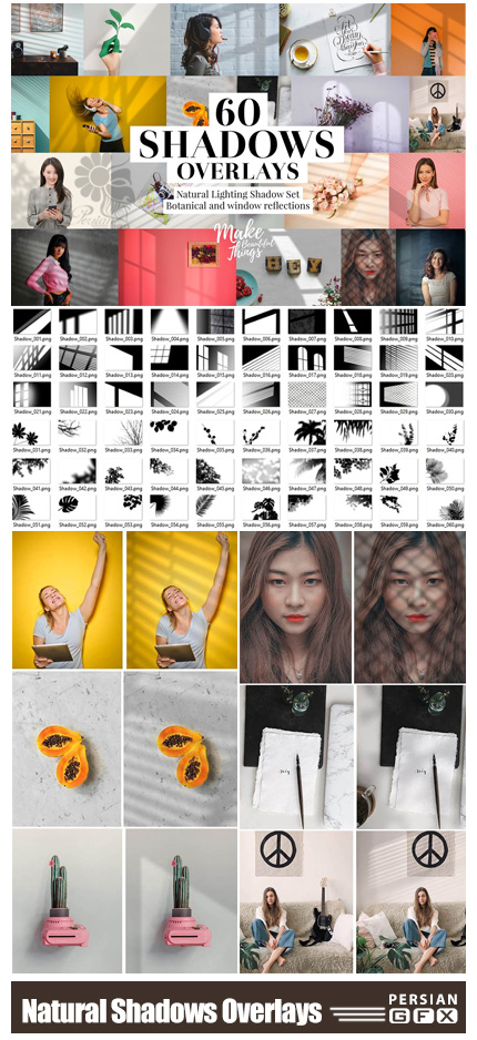 دانلود سایه پنجره و گل و گیاه برای تصاویر - CreativeMarket Natural Shadows Overlays Set
