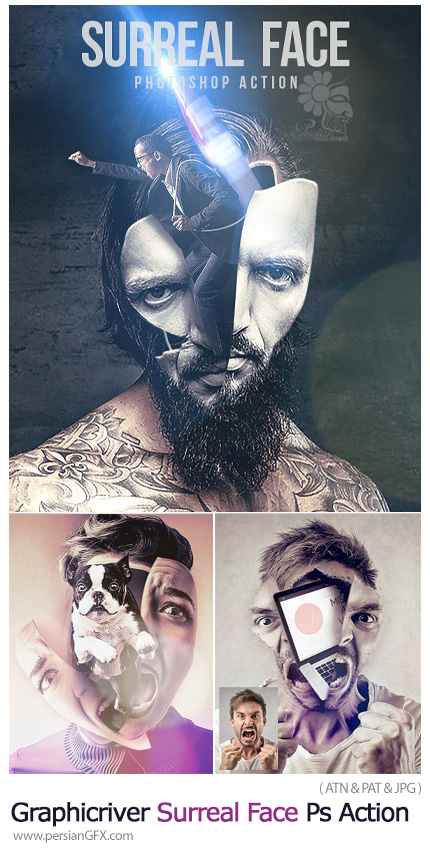 دانلود اکشن فتوشاپ ساخت تصاویر سورئال به همراه آموزش ویدئویی از گرافیک ریور - Graphicriver Surreal Face Photoshop Action