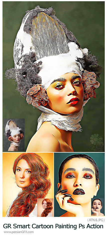 دانلود اکشن فتوشاپ تبدیل تصاویر به نقاشی کارتونی از گرافیک ریور - GraphicRiver Smart Cartoon Painting Photoshop Action