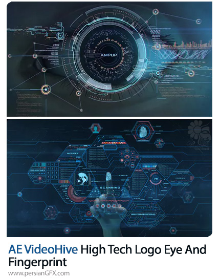 دانلود 2 پروژه افترافکت نمایش لوگو با افکت تکنولوژی به همراه آموزش ویدئویی - VideoHive High Tech Logo Eye And Fingerprint