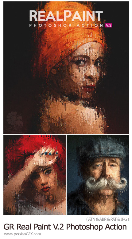 دانلود اکشن فتوشاپ تبدیل تصاویر به نقاشی واقعی روی بوم به همراه آموزش ویدئویی - GraphicRiver Real Paint V.2 Photoshop Action