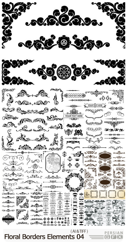 دانلود مجموعه قاب و حاشیه های تزئینی گلدار - Vectors Floral Borders Elements Set 04
