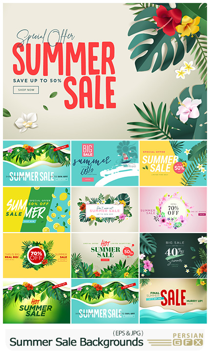دانلود وکتور بک گراند تخفیف تابستانی - Summer Sale Backgrounds