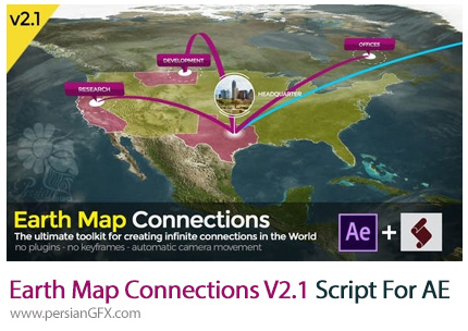 دانلود اسکریپت Earth Map Connections V2.1 برای افتر افکت به همراه آموزش ویدئویی - Earth Map Connections V2.1 Script For After Effect