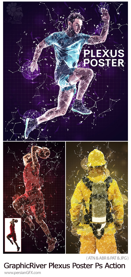 دانلود اکشن فتوشاپ ساخت پوستر با افکت اشکال هندسی شبکه ای به همراه آموزش ویدئویی - GraphicRiver Plexus Poster Photoshop Action