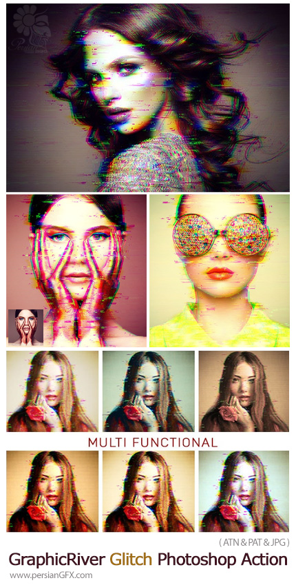 دانلود اکشن فتوشاپ ایجاد افکت گلیچ بر روی تصاویر - GraphicRiver Glitch Photoshop Action