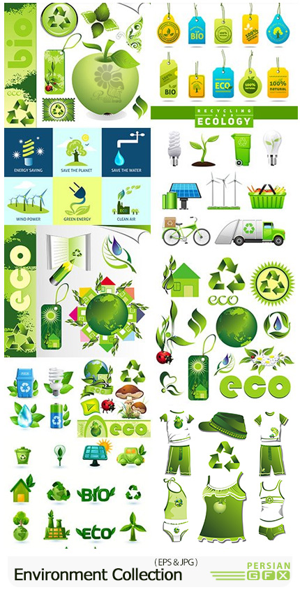 دانلود مجموعه وکتور المان های محیط زیست و اکولوژی - Environment Ecology Collection Emblem Design