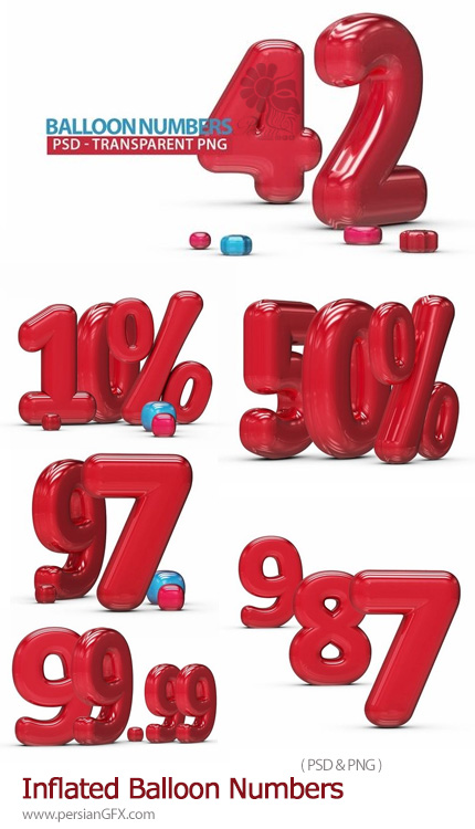 دانلود اعداد بالونی برای طراحی پوستر تخفیف و فروش ویژه - Inflated Balloon Numbers