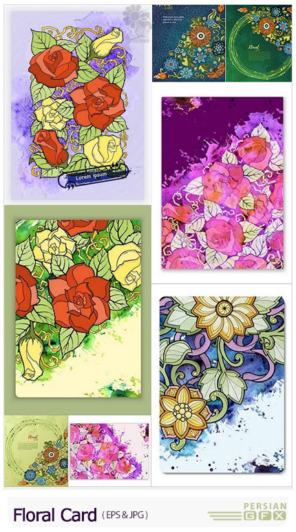 دانلود کارت پستال با طرح های گلدار آبرنگی - Floral Card