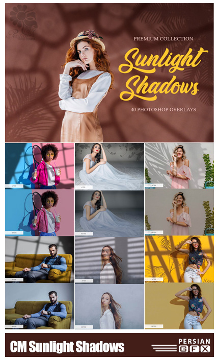 دانلود مجموعه افکت سایه پنجره و گل و گیاه برای تصاویر - CreativeMarket Sunlight Shadows Photoshop Overlays