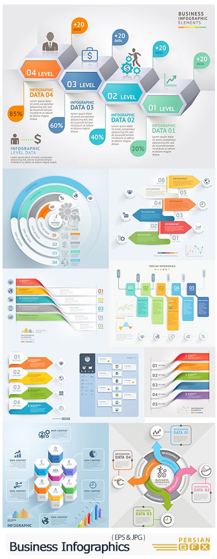 دانلود وکتور نمودارهای اینفوگرافیکی تجاری مدرن - Business Infographics Options Elements Collection