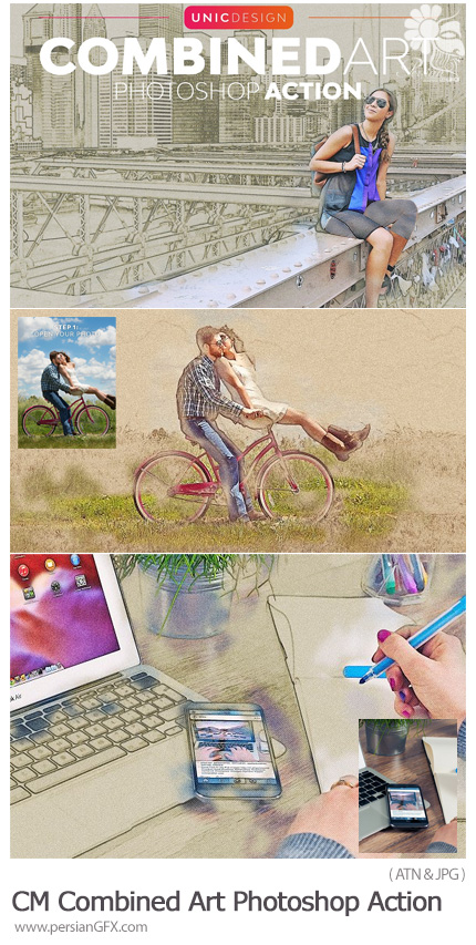 دانلود اکشن فتوشاپ ساخت تصاویر هنری ترکیبی - CreativeMarket Combined Art Photoshop Action