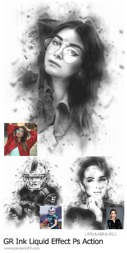 دانلود اکشن فتوشاپ تبدیل عکس به نقاشی با جوهر مایع - GraphicRiver Ink Liquid Effect Photoshop Action