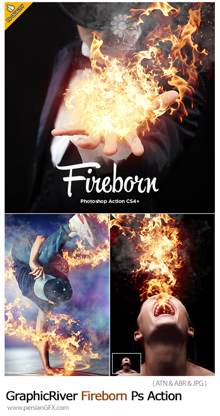 دانلود اکشن فتوشاپ ایجاد افکت آتش سوزی بر روی تصاویر به همراه آموزش ویدئویی - GraphicRiver Fireborn Photoshop Action