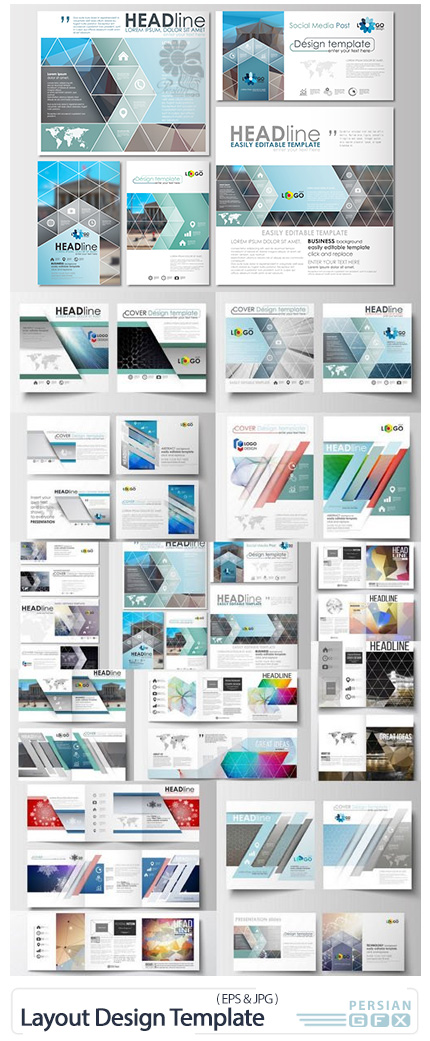 دانلود وکتور قالب آماده بروشورهای تجاری متنوع - Layout Design Template For Presentation